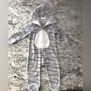 Carters Gray Striped Kids One Piece with Hoodie with animal ears size 12 months